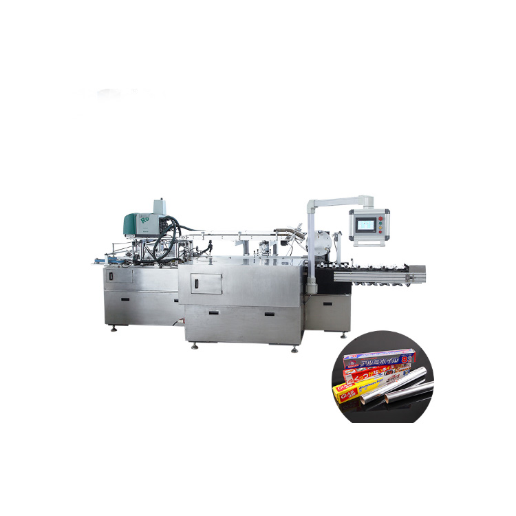 Full automatic aluminium foil roll cling film roll cartoning machine